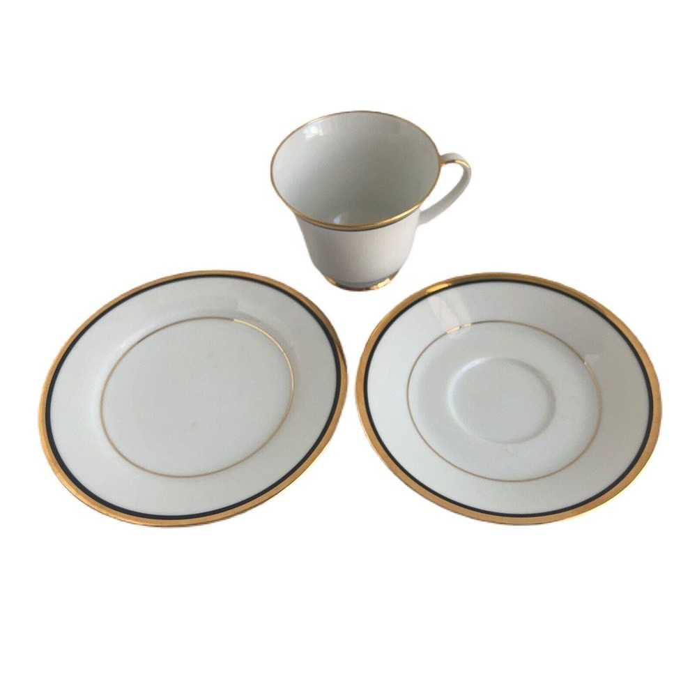 Noritake Elysee Lot of 3 Pieces Tea Cup, Saucer And Bread Plate Gold Rim